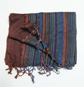 PookipoigaHandmade Cotton Net Scarf - Midnight Blue & Burgundy Boho Stripe same day gift delivery melbourne