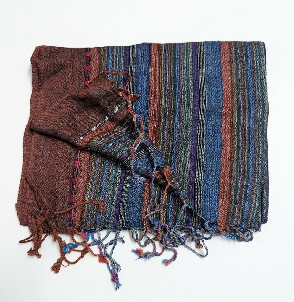 PookipoigaHandmade Cotton Net Scarf - Midnight Blue & Burgundy Boho Stripe same day gift delivery melbourne