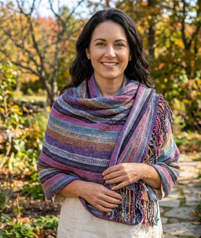 PookipoigaHandmade Cotton Net Scarf - Midnight Plum & Metallic Rainbow Stripe same day gift delivery melbourne