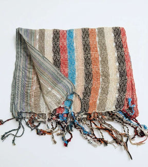 PookipoigaHandmade Cotton Net Scarf - Neutral Earth & Turquoise Diamond Weave same day gift delivery melbourne