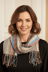 PookipoigaHandmade Cotton Net Scarf - Neutral Earth & Turquoise Diamond Weave same day gift delivery melbourne