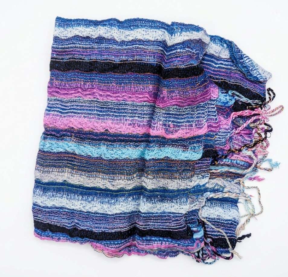 PookipoigaHandmade Cotton Net Scarf - Ocean Dusk & Mauve Wavy Stripe same day gift delivery melbourne