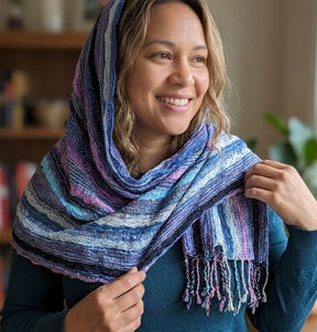 PookipoigaHandmade Cotton Net Scarf - Ocean Dusk & Mauve Wavy Stripe same day gift delivery melbourne