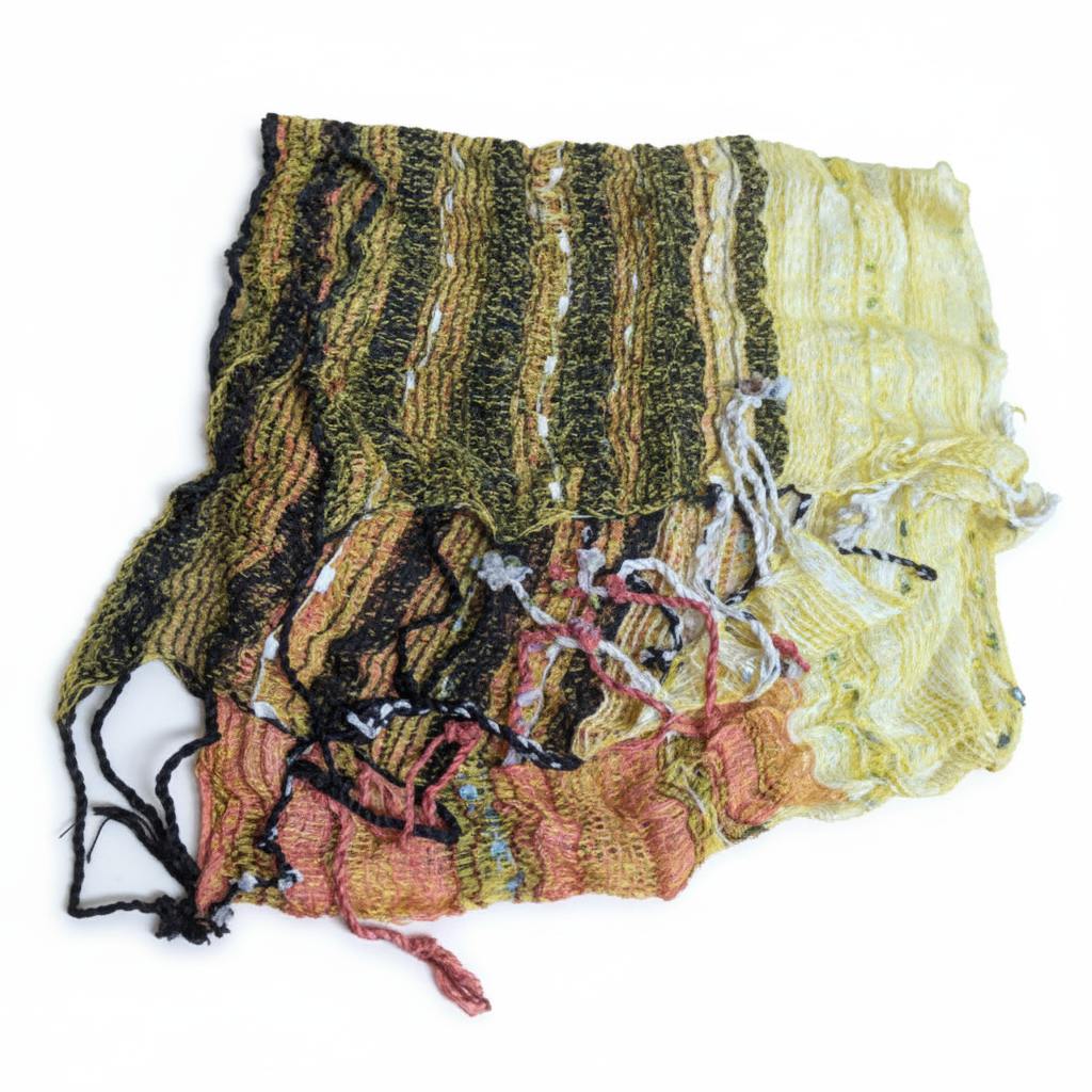 PookipoigaHandmade Cotton Net Scarf - Olive, Mustard & Coral Stripe same day gift delivery melbourne