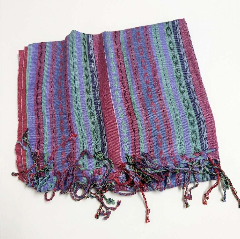 PookipoigaHandmade Cotton Net Scarf - Raspberry & Blue Violet Tribal Stripe same day gift delivery melbourne