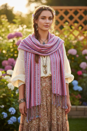 PookipoigaHandmade Cotton Net Scarf - Rose Blush & Periwinkle Vertical Stripe same day gift delivery melbourne