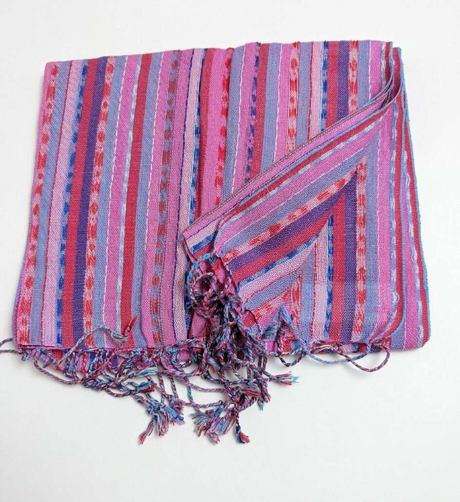 PookipoigaHandmade Cotton Net Scarf - Rose Blush & Periwinkle Vertical Stripe same day gift delivery melbourne
