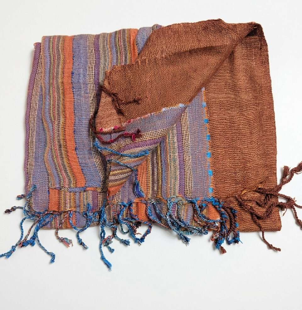 PookipoigaHandmade Cotton Net Scarf - Rust & Rainbow Boho Stripe same day gift delivery melbourne