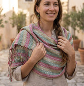 PookipoigaHandmade Cotton Net Scarf - Sage Mint & Raspberry Boho Stripe same day gift delivery melbourne