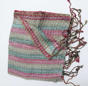 PookipoigaHandmade Cotton Net Scarf - Sage Mint & Raspberry Boho Stripe same day gift delivery melbourne