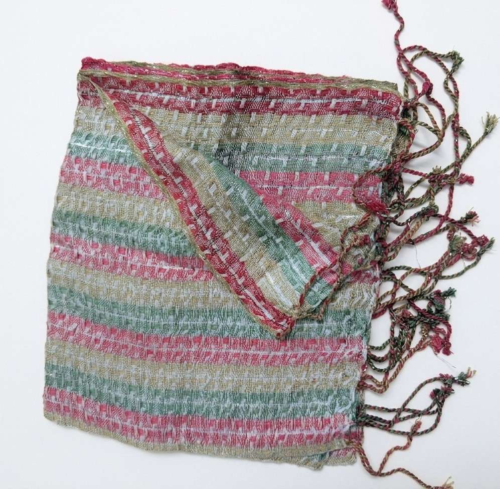 PookipoigaHandmade Cotton Net Scarf - Sage Mint & Raspberry Boho Stripe same day gift delivery melbourne