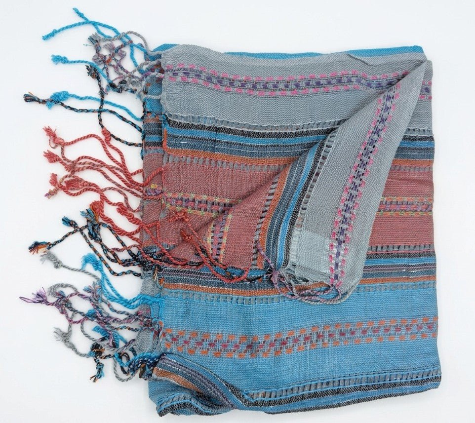 PookipoigaHandmade Cotton Net Scarf - Sky Blue & Dusty Rose Tribal Stripe same day gift delivery melbourne