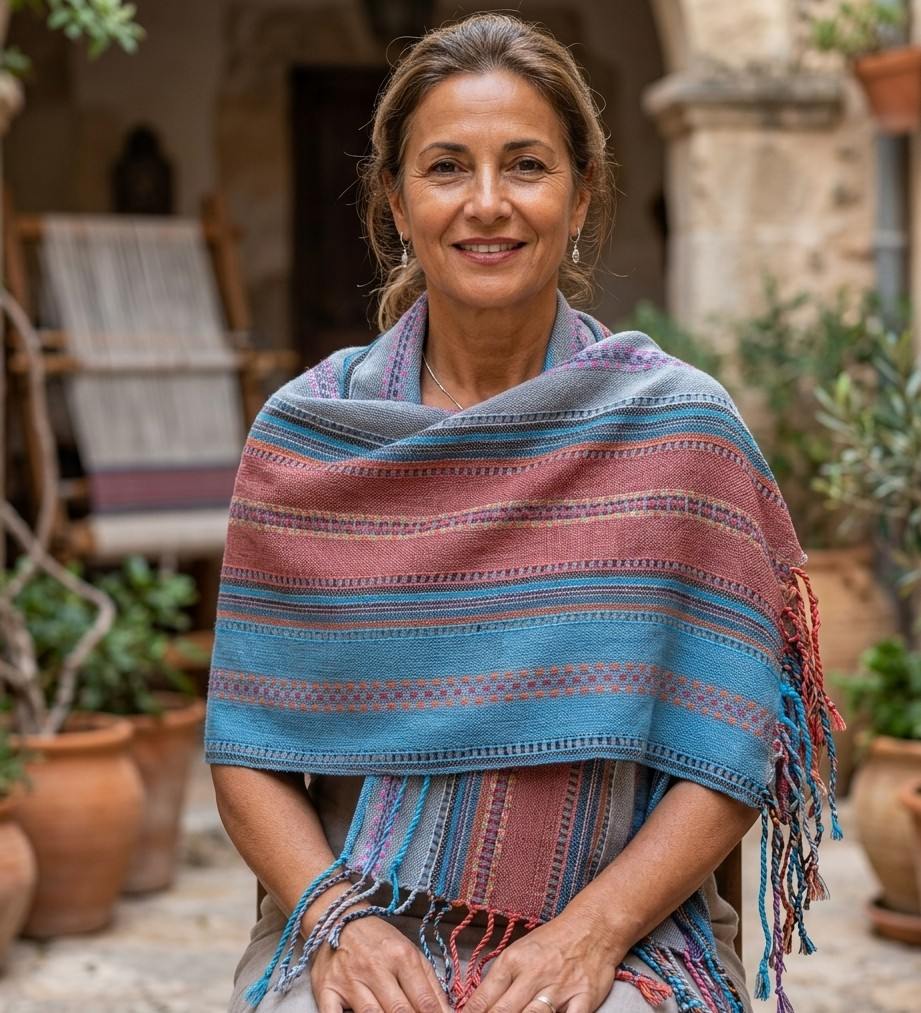 PookipoigaHandmade Cotton Net Scarf - Sky Blue & Dusty Rose Tribal Stripe same day gift delivery melbourne