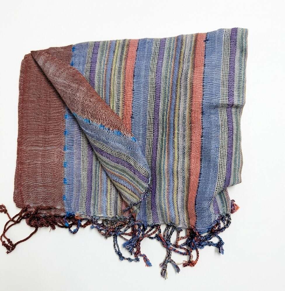 PookipoigaHandmade Cotton Net Scarf - Slate Blue & Copper Boho Stripe same day gift delivery melbourne