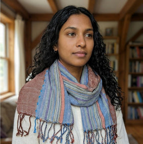 PookipoigaHandmade Cotton Net Scarf - Slate Blue & Copper Boho Stripe same day gift delivery melbourne