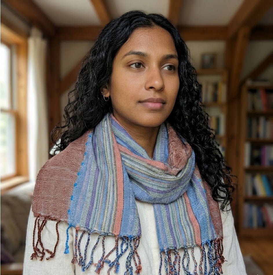 PookipoigaHandmade Cotton Net Scarf - Slate Blue & Copper Boho Stripe same day gift delivery melbourne