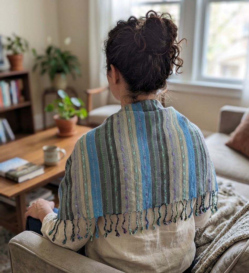 PookipoigaHandmade Cotton Net Scarf - Steel Blue & Charcoal Mosaic Stripe same day gift delivery melbourne