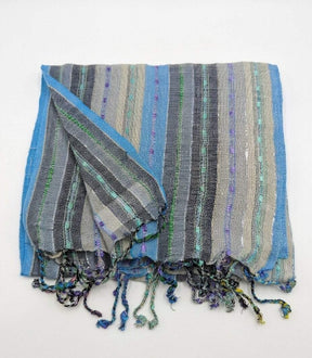 PookipoigaHandmade Cotton Net Scarf - Steel Blue & Charcoal Mosaic Stripe same day gift delivery melbourne