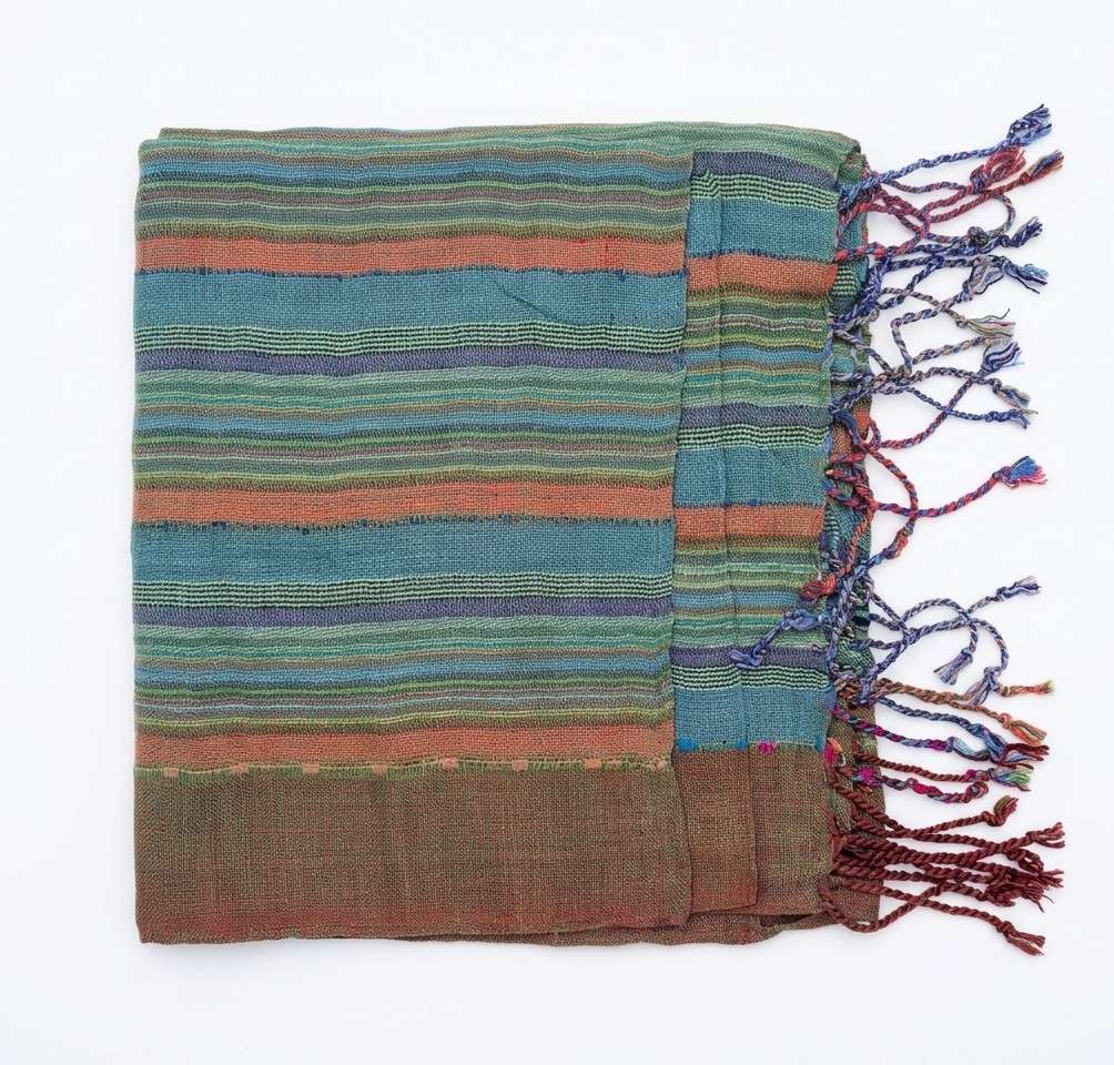 PookipoigaHandmade Cotton Net Scarf - Teal & Terracotta Earth Stripe same day gift delivery melbourne