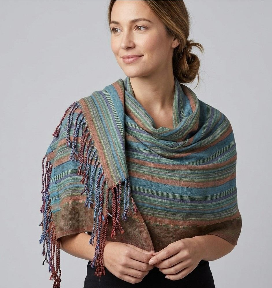 PookipoigaHandmade Cotton Net Scarf - Teal & Terracotta Earth Stripe same day gift delivery melbourne
