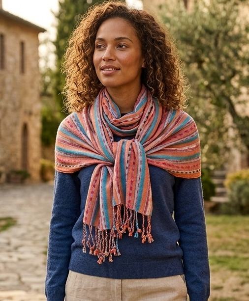 PookipoigaHandmade Cotton Scarf - Peach & Blue Multi Stripe same day gift delivery melbourne