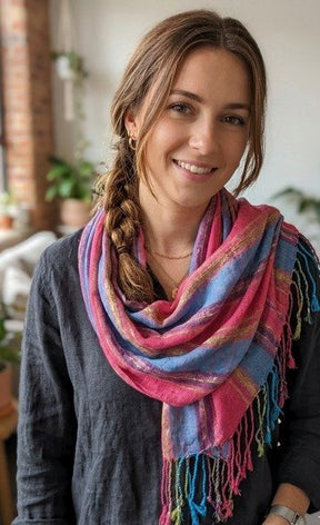 PookipoigaHandmade Cotton Scarf - Pink & Blue Multi Stripe same day gift delivery melbourne
