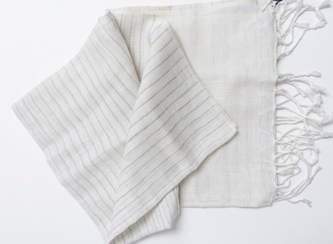 PookipoigaHandmade Linen Scarf - Natural White & Grey Pinstripe same day gift delivery melbourne