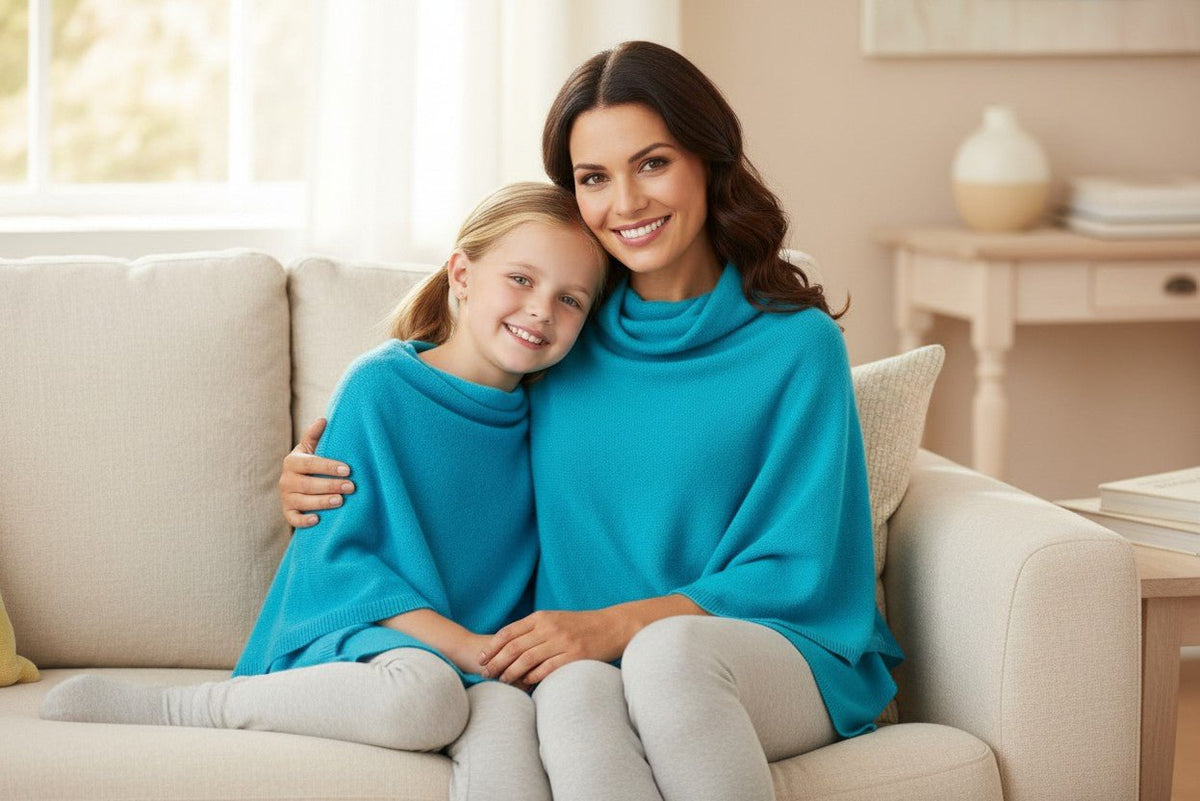 PookipoigaMum & Mini Matching Cashmere Poncho Set - Aqua same day gift delivery melbourne