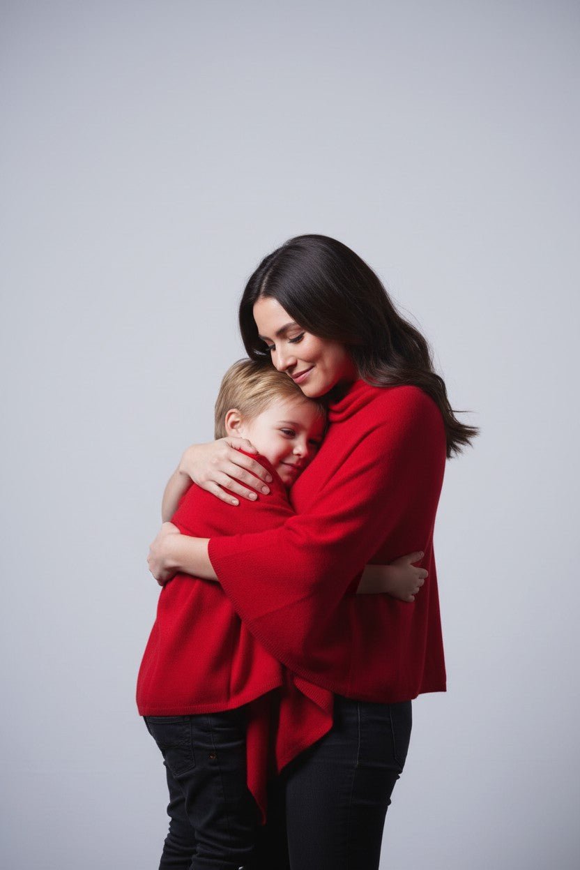 PookipoigaMum & Mini Matching Cashmere Poncho Set - Red & Rosehip same day gift delivery melbourne