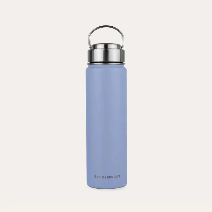 Seed & Sprout 650ml Insulated Stainless Steel Water Bottle Blue With Metal Handle Cap.