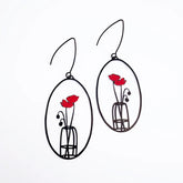 DENZ Poppy Vase earrings in black and red with hand-drawn poppy and vase design
