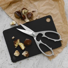 Seed & Sprout Mini Chopping Board and Kitchen Shears Flat Lay.