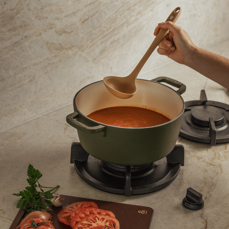 Seed and Sprout Premium Silicone Kitchen Utensil Set for Non - Stick Cookware, Heat - Resistant, used in cooking soup.
