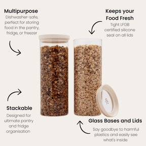 Seed & Sprout Wategos Glass Pantry Jars Features and Benefits Product Guide.