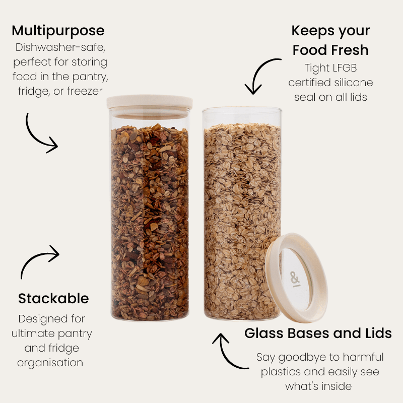 Seed & Sprout Wategos Glass Pantry Jars Features and Benefits Product Guide.