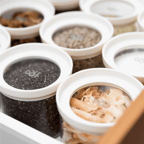 Seed & Sprout Wategos Round Glass Pantry Jars Top-Down Lid Visibility Detail Set.