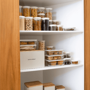Seed & Sprout Wategos Round Glass Pantry Jars and Kitchen Organization Pantry Set.