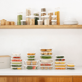 Seed & Sprout Glass Pantry Jars and Glass Meal Prep Containers Kitchen Storage Collection Set.