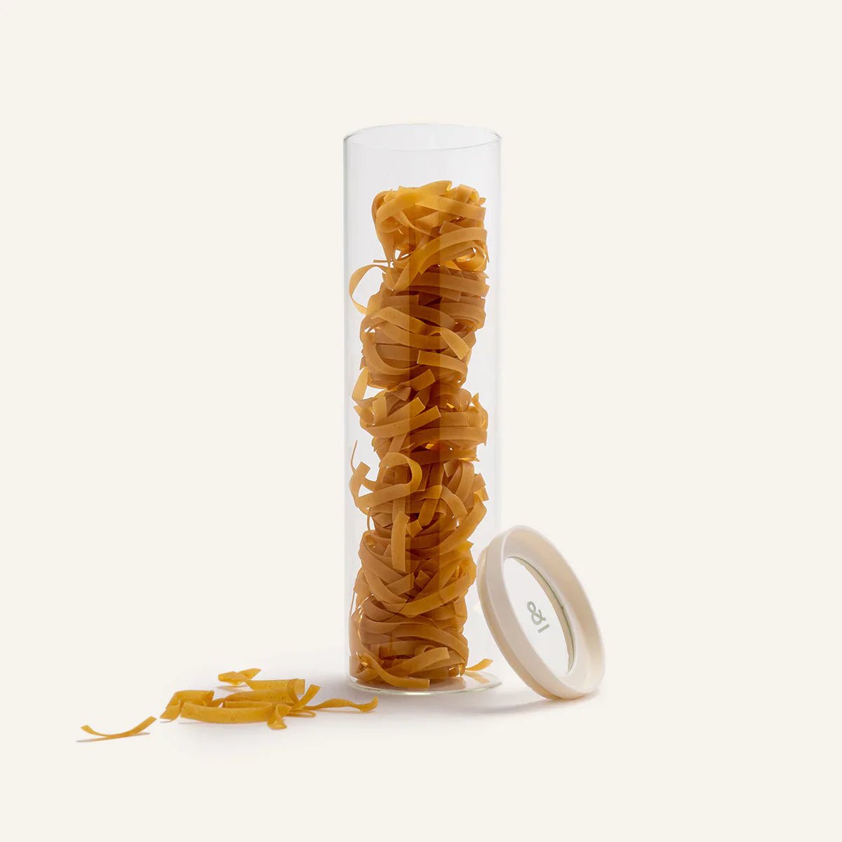 Seed & Sprout Wategos 2000ml Glass Pantry Jar with Pasta Studio Product Shot.