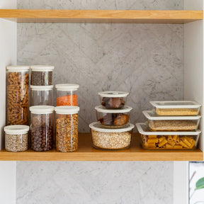 Seed & Sprout Glass Pantry Jars and Food Storage Containers Shelf Organization Set.