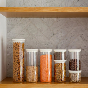 Seed & Sprout Wategos Round Glass Pantry Jars Collection on Shelving Set.