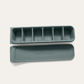 Seed & Sprout 6 Portion Eucalyptus Silicone Freezer Tray with embossed branding and lid.
