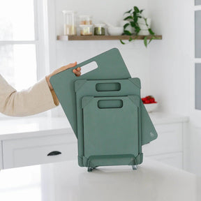 Seed & Sprout Anti-Slip Chopping Board set with and storage stand in eucalyptus.