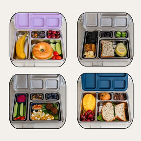 Seed & Sprout CrunchBox 2.0 stainless steel lunch box meal prep ideas in multiple colorways.