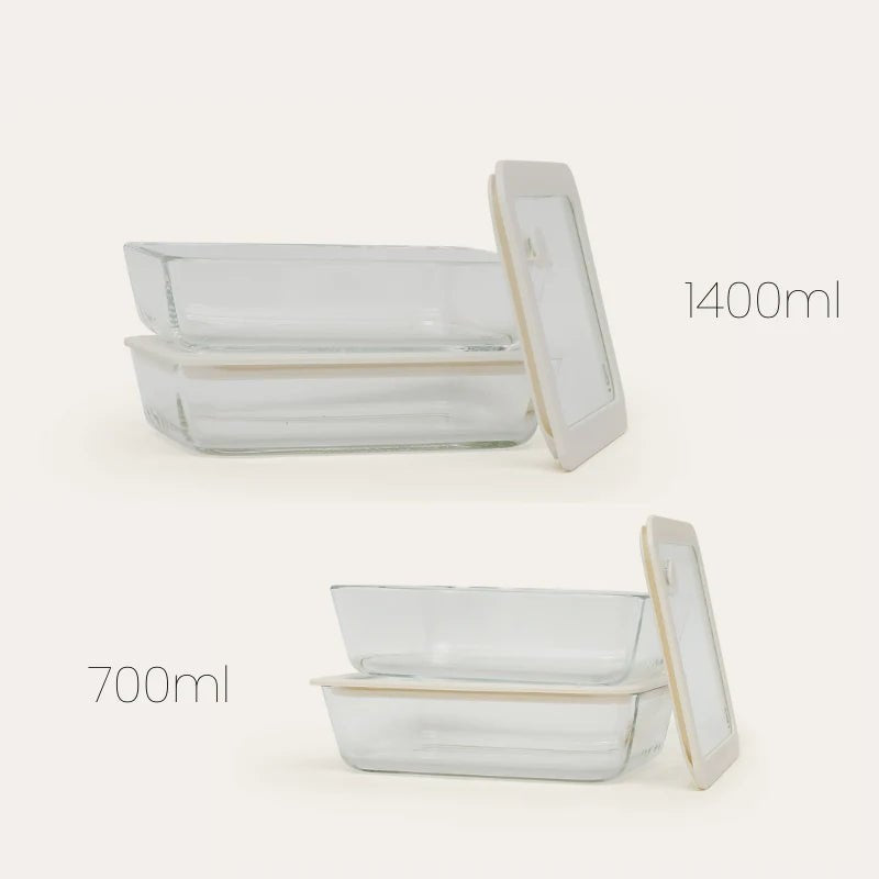 Seed & Sprout Rectangle Glass Food Containers 2-pack studio view showing 700ml and 1400ml capacities