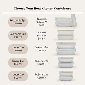 Seed & Sprout Glass Food Containers size and capacity comparison guide.