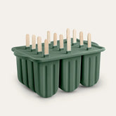 Seed & Sprout eucalyptus silicone icy pole mould set featuring multiple compartments and wooden sticks.
