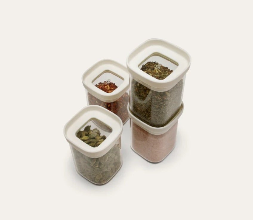 Seed & Sprout Newrybar Spice Jar Set showing stackable design and clear glass construction.