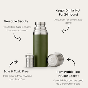 Seed & SproutSeed and Sprout Durable 900ml Insulated Stainless Steel Drink Flask with Tea Infuser and Cup Lid same day gift delivery melbourne