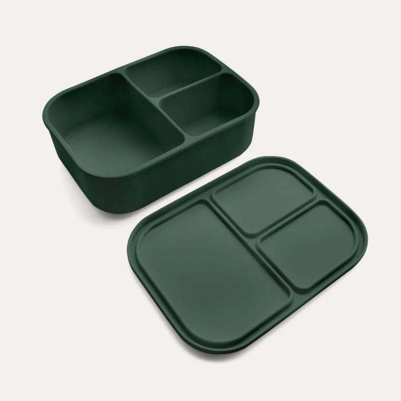 Seed & Sprout Silicone Bento Box in Moss, angled view.